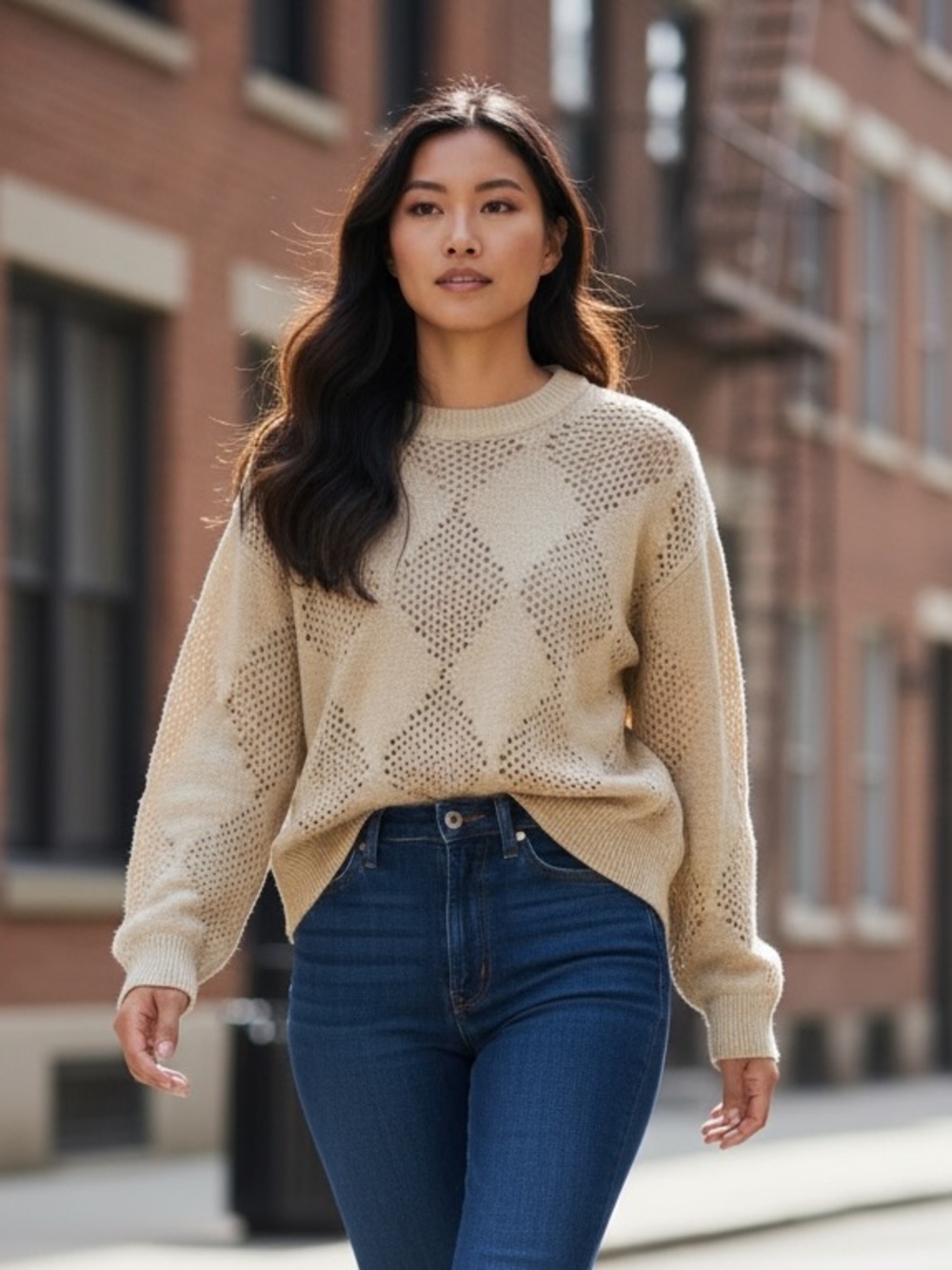 Tommy Hilfiger Women's Open-Stitch Argyle Metallic Sweater